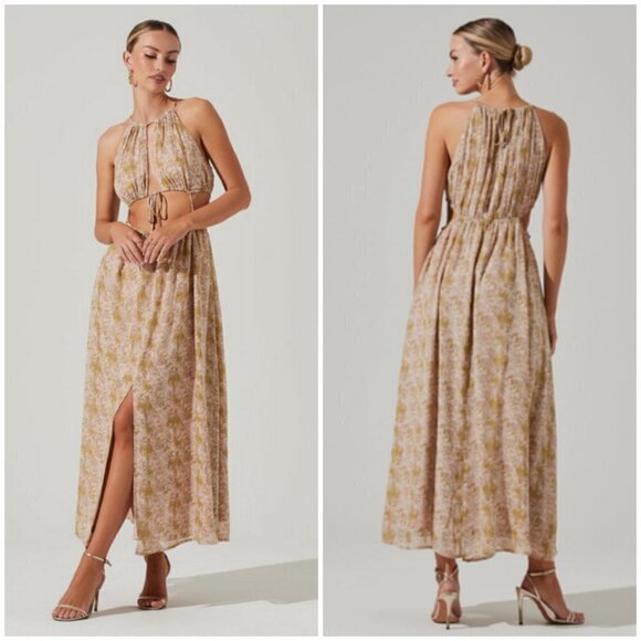 💕ASTR💕 Mid Cutout Sleeveless Maxi Dress ~ Green Watercolor Medium M NWT - Picture 2 of 16